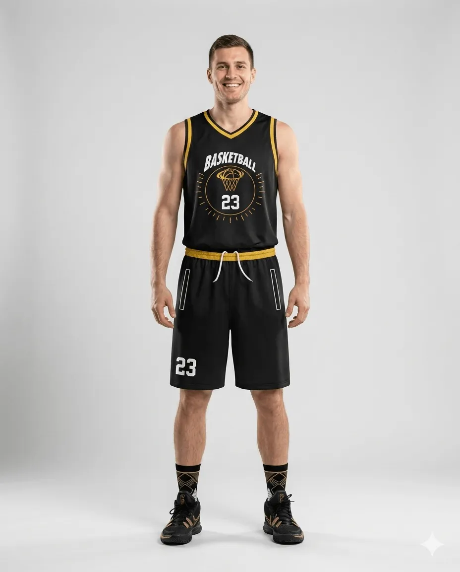 Men's Black Golden Hoop Basketball Set