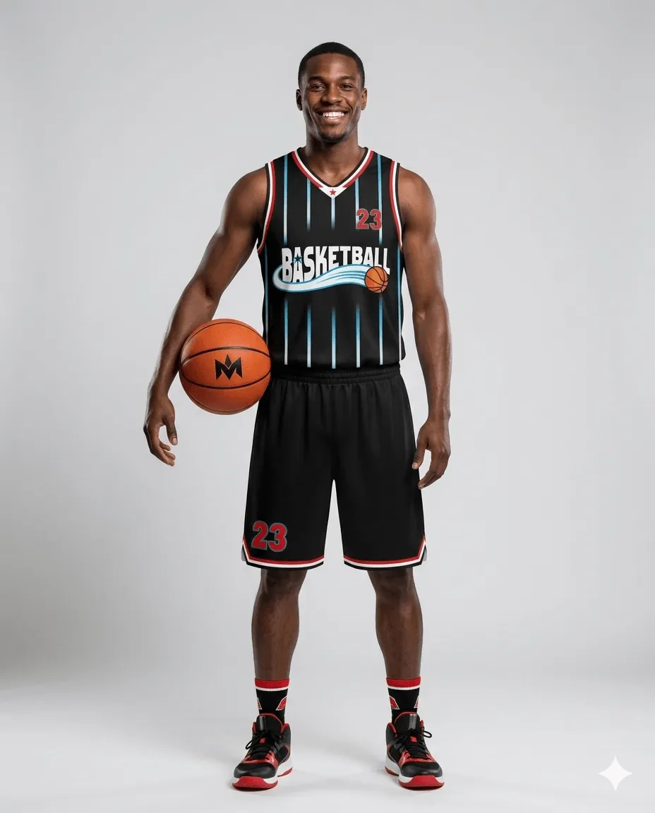 Men's Black Neon Pinstripe Basketball Set