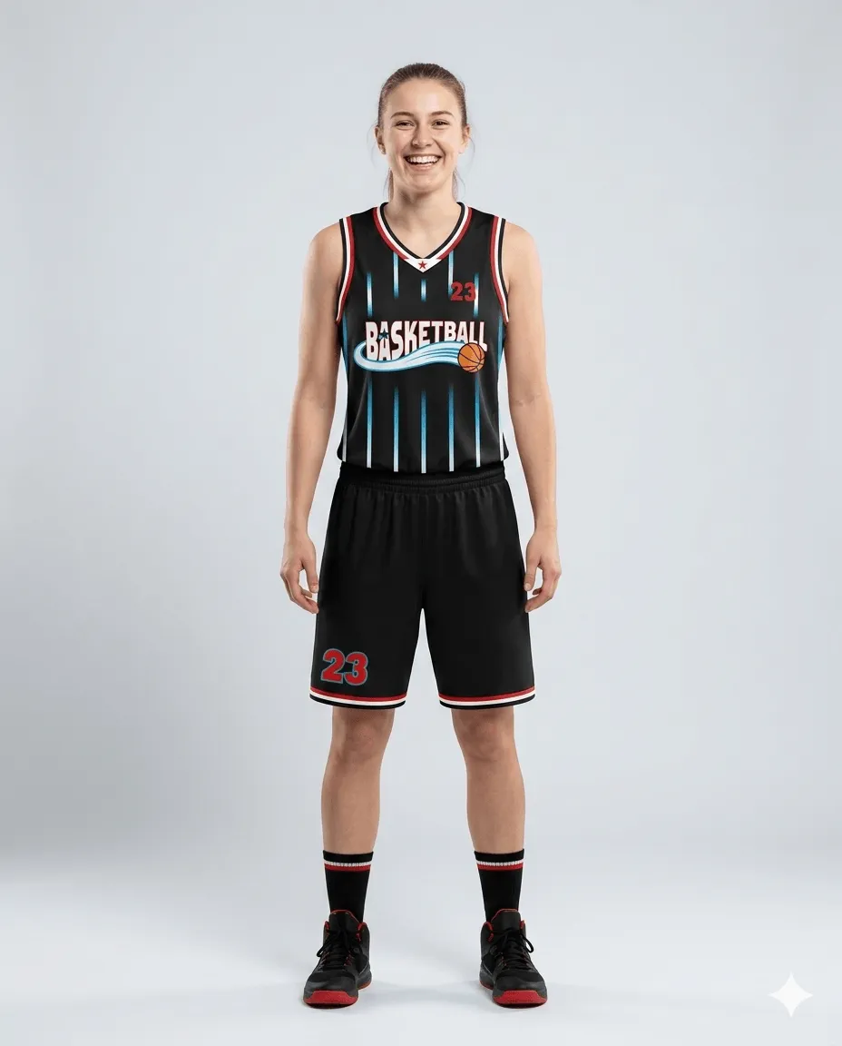Women's Black Neon Pinstripe Basketball Set
