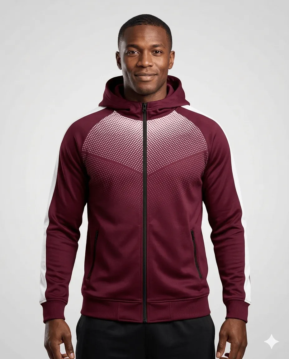 Maroon Full Zip Hooded Men Coach Jacket