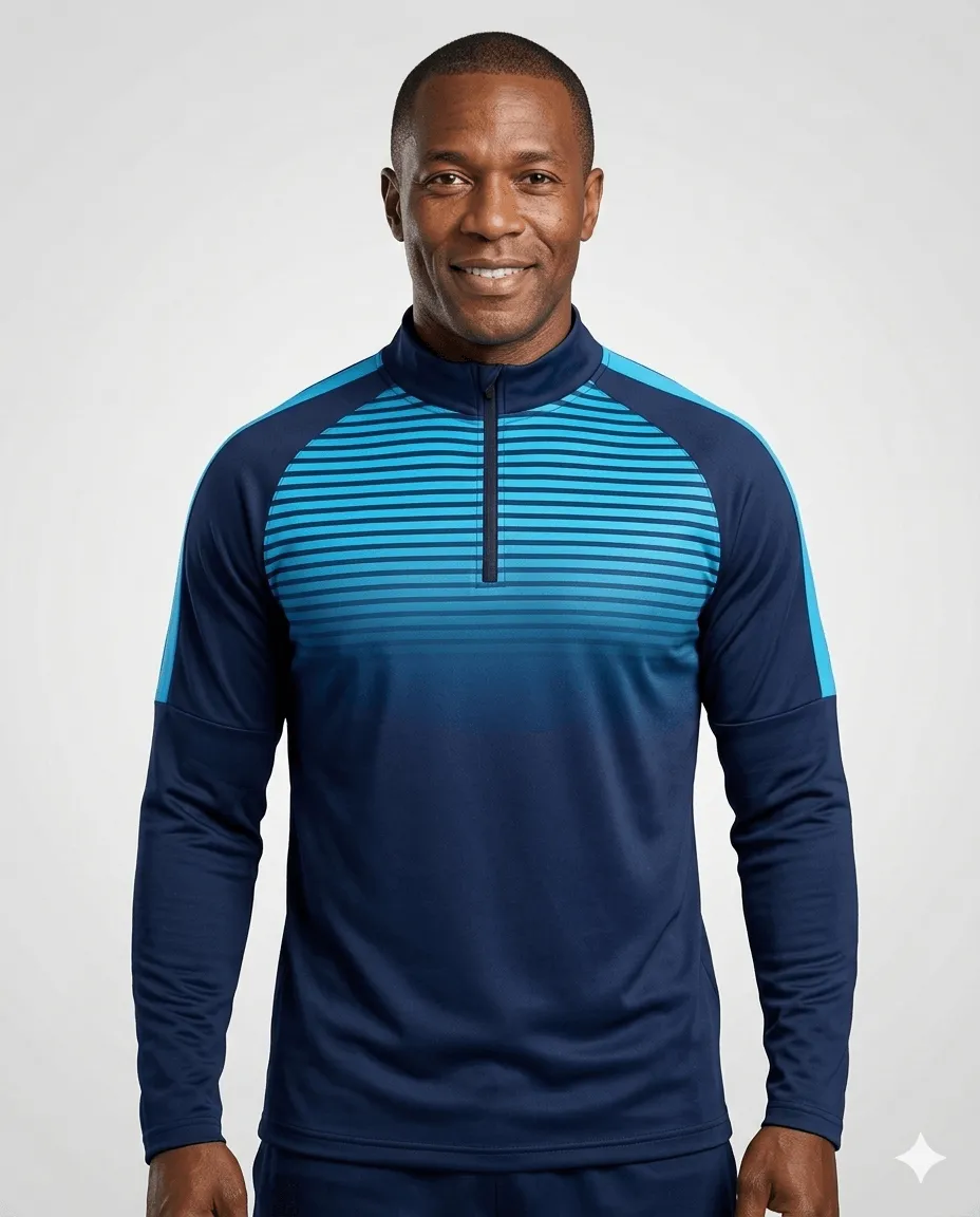 Navy Cyan Quarter Zip Men Coach Jacket