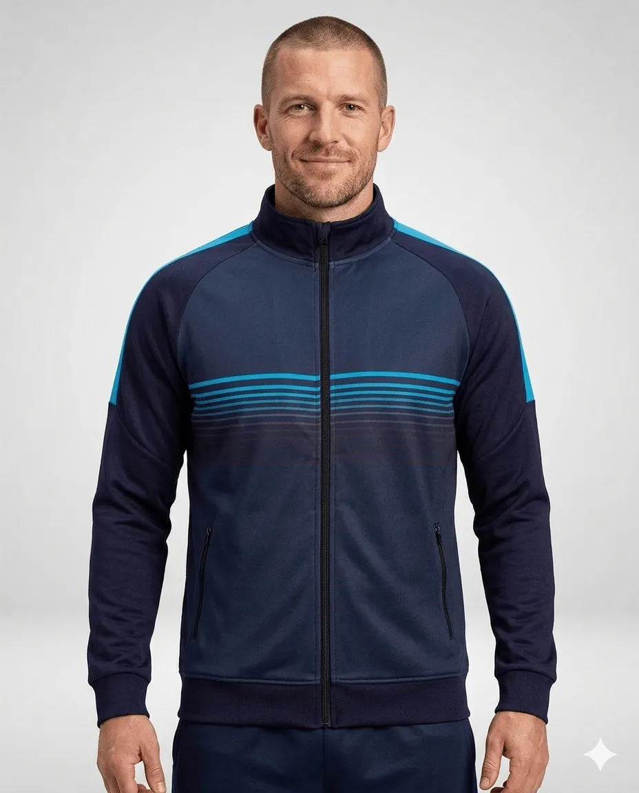 Navy Cyan Stripe Track Men Coach Jacket