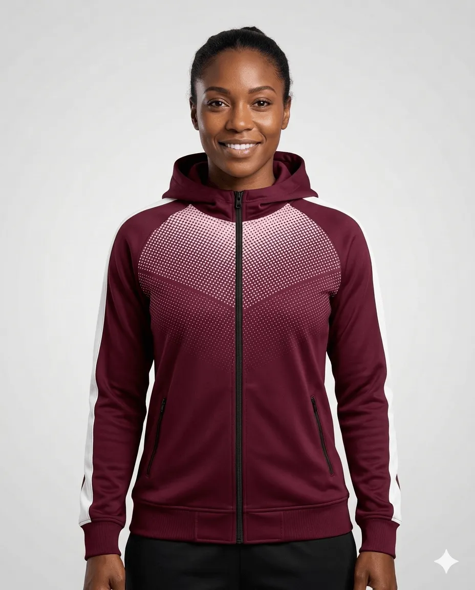Maroon Full Zip Hooded Women Coach Jacket
