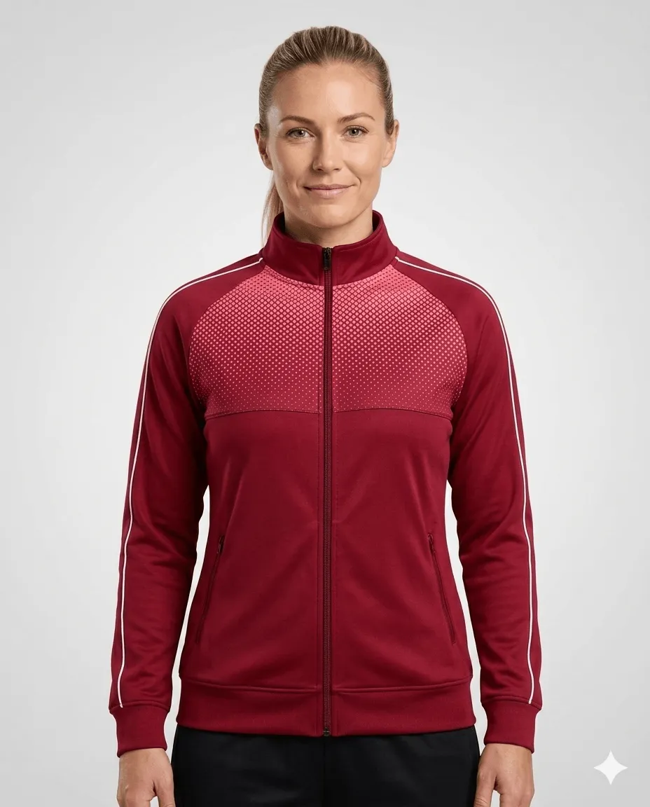 Maroon Full Zip Track Women Coach Jacket