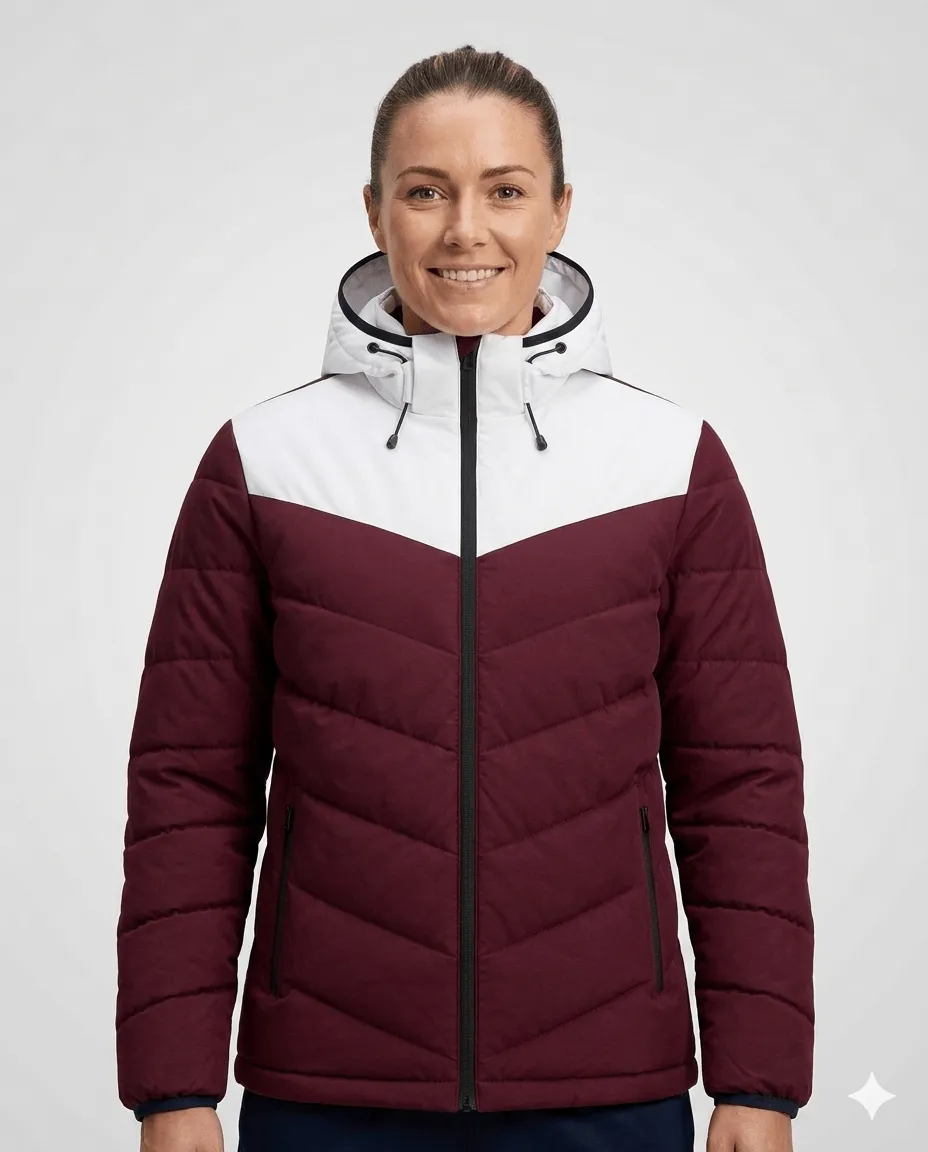Maroon Padded Winter Women Coach Jacket