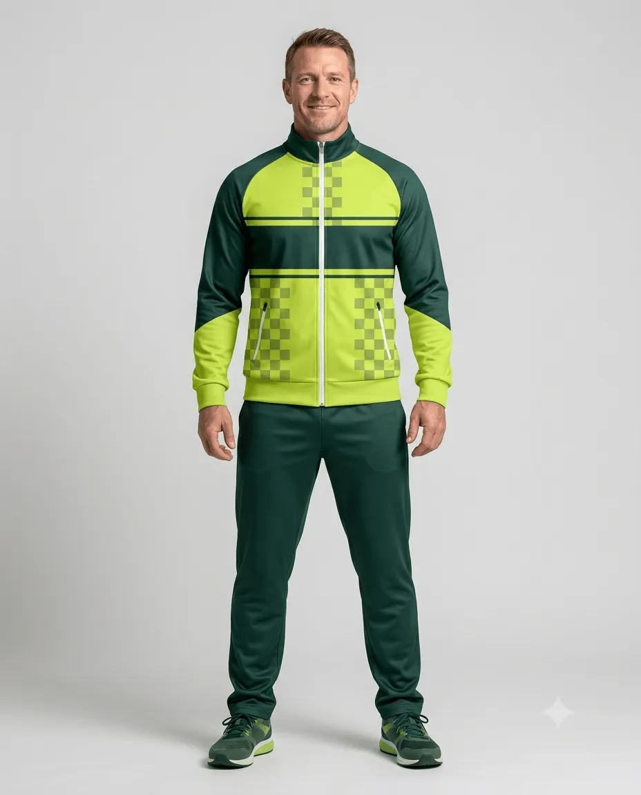 Lime Check Men Coach Tracksuit Set