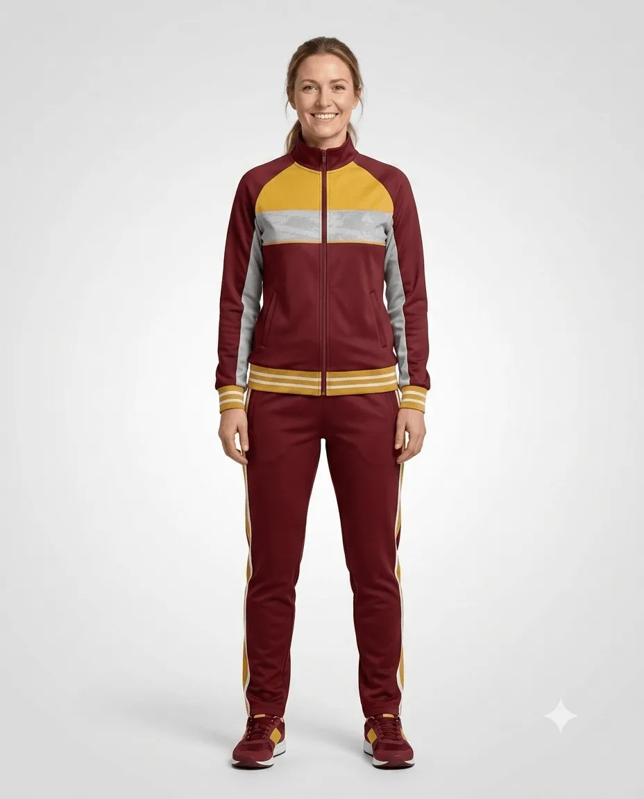 Crimson Gold Women Coach Tracksuit Set
