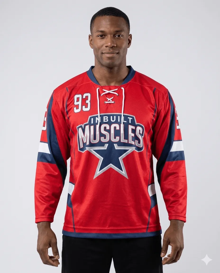 Red Lace-up Collar Hockey Jersey