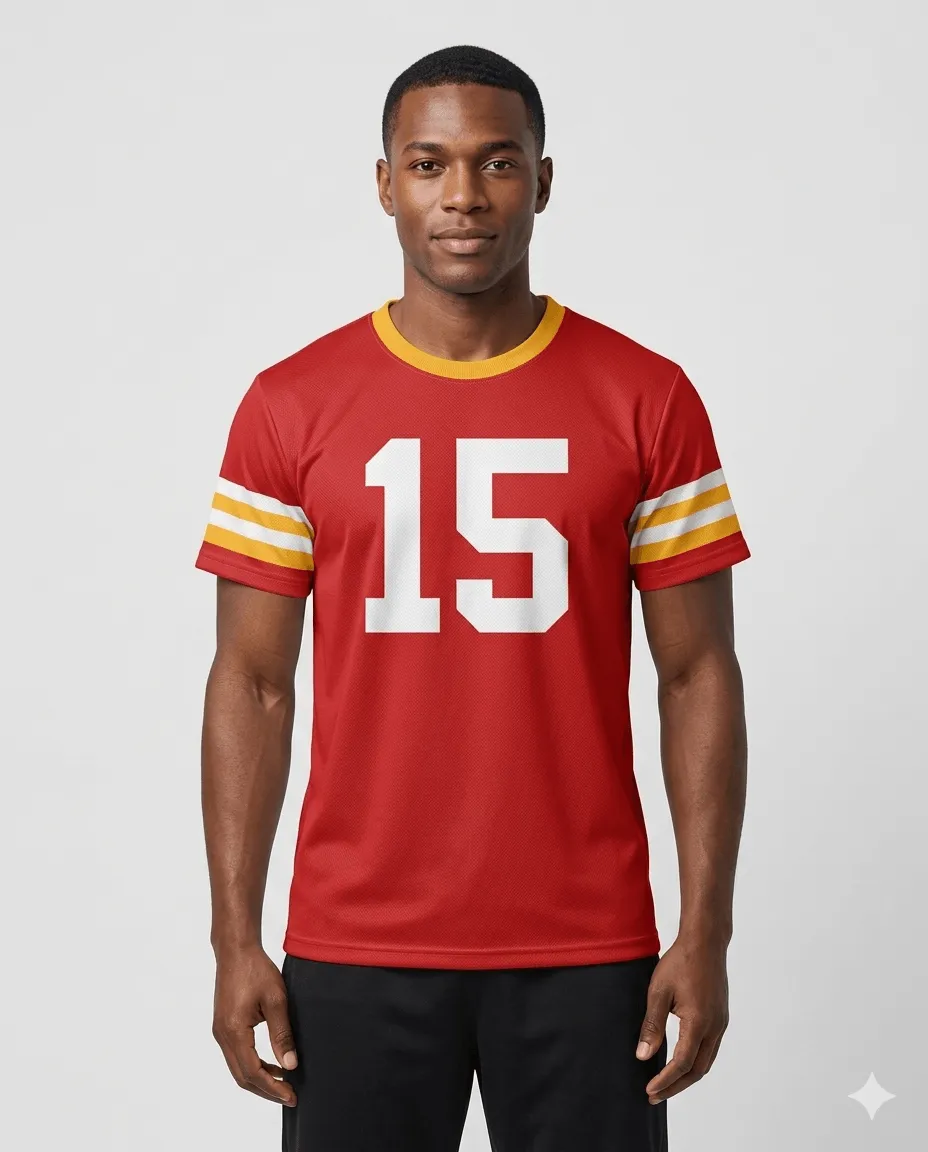 Hockey Round Neck Red-Golden Yellow Hockey Player Tshirt