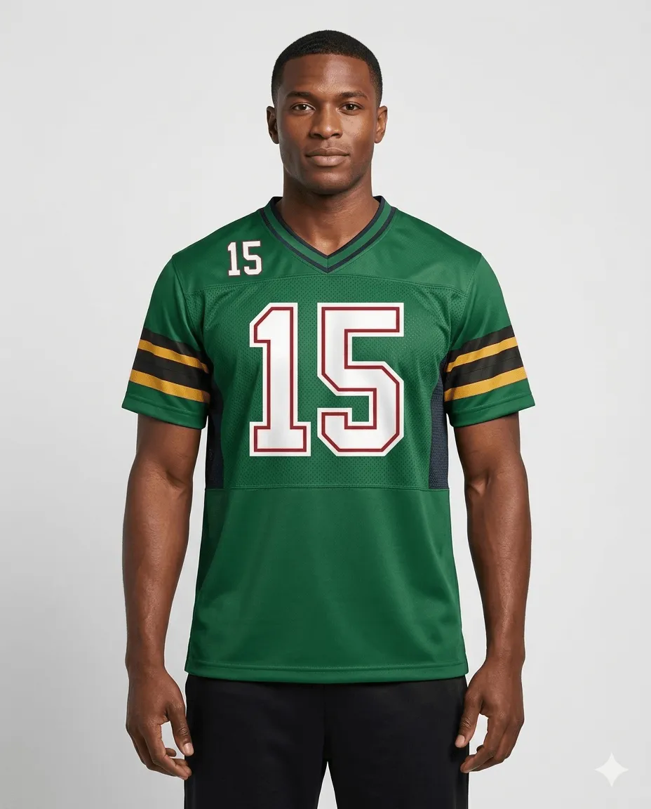 V Neck Green-Golden Yellow Hockey Player Tshirt