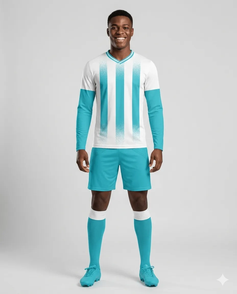Aqua Vertical Men Goalkeeper Kit (cyan_white stripes)