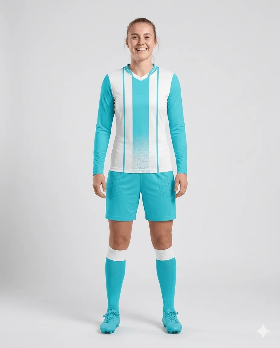Aqua Vertical Women Goalkeeper Kit (cyan_white stripes)