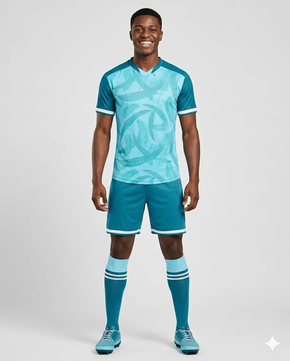 Cyan Palm Men Soccer Uniform