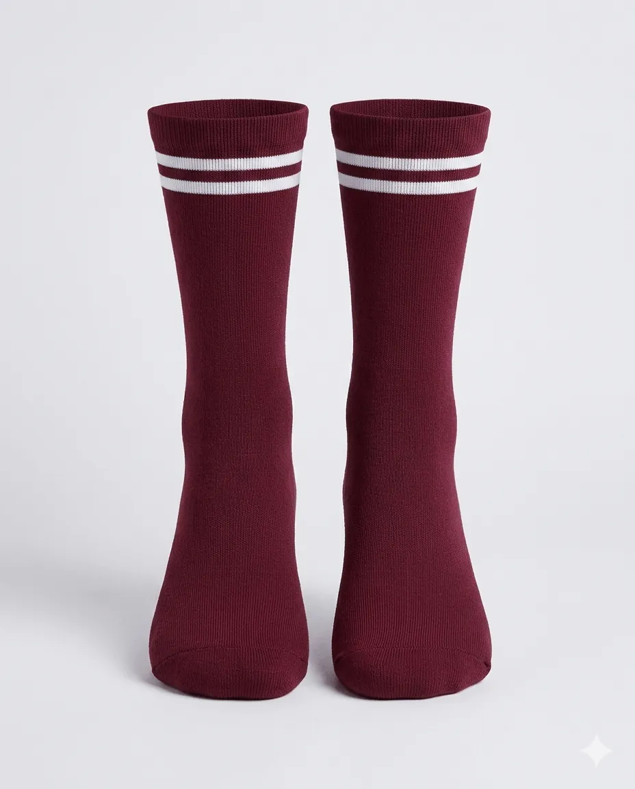 Maroon Twin-Stripe Crew Soccer Socks