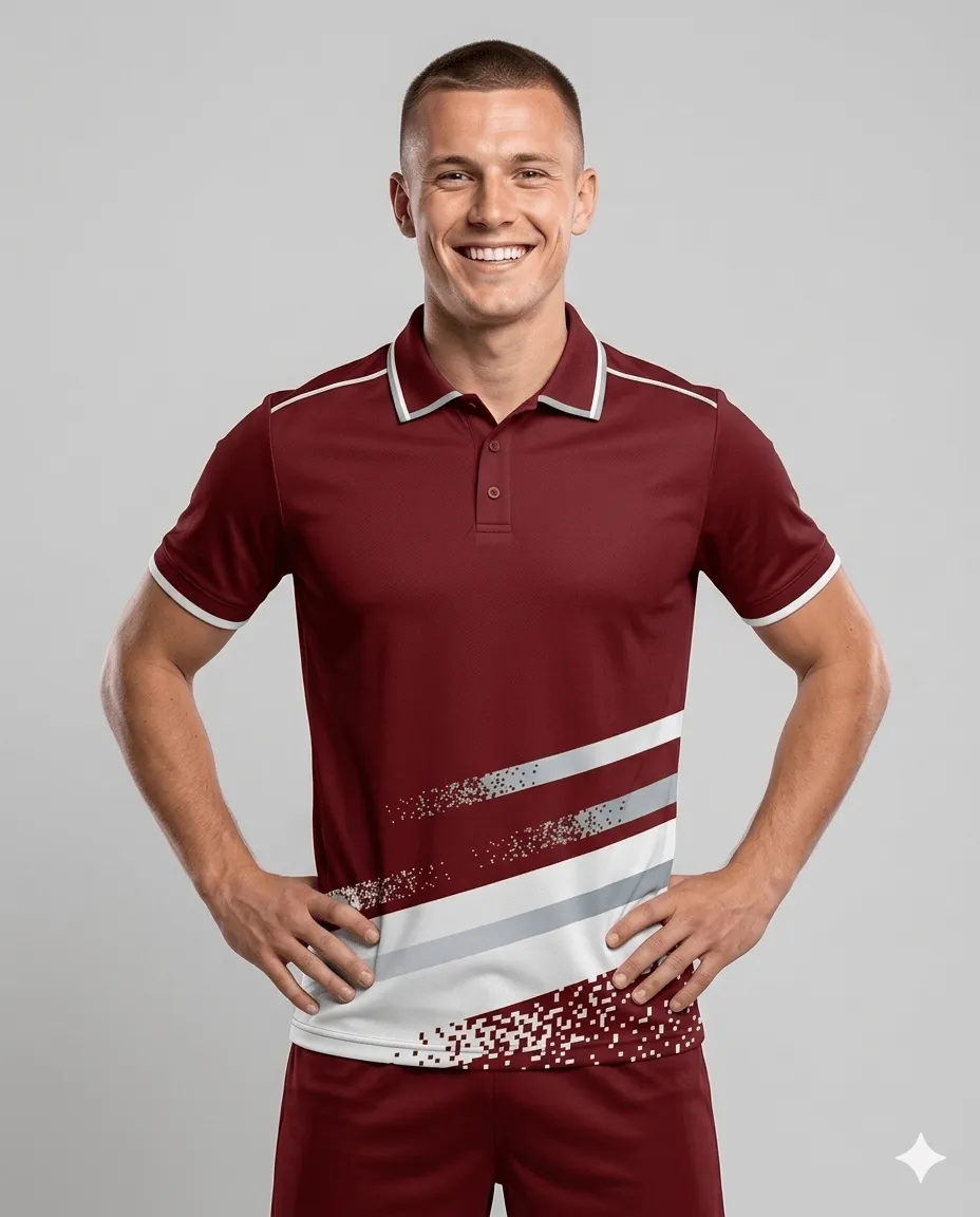 Men's Maroon Captain Polo (dark red polo, diagonal stripe-pixel)