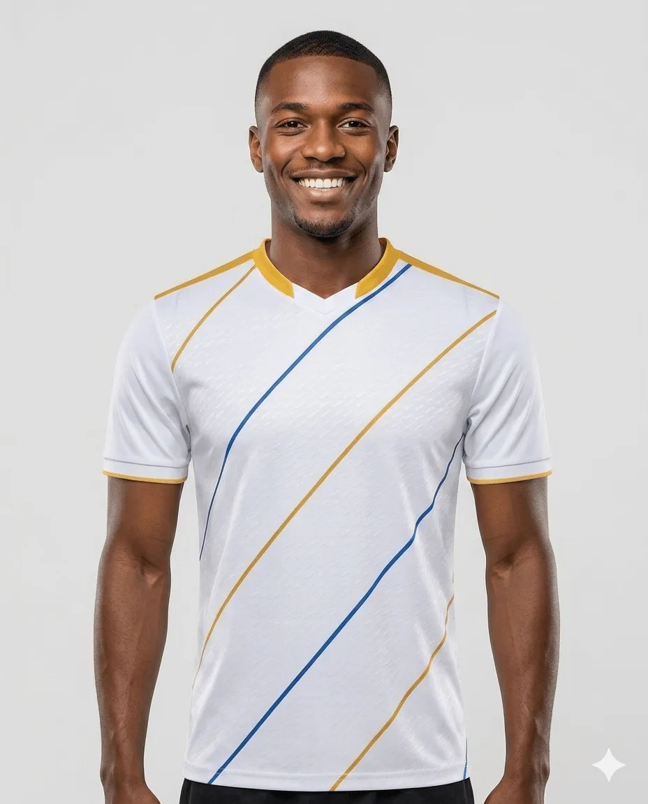Men's White Diagonal Ace Tshirt (white, gold_blue diagonal lines)