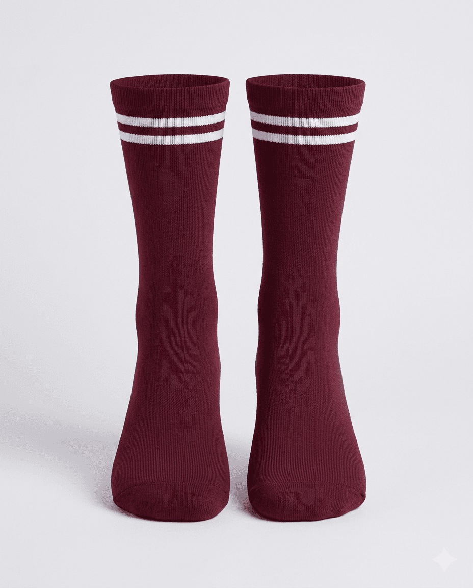 Maroon Twin-Stripe Crew Soccer Socks