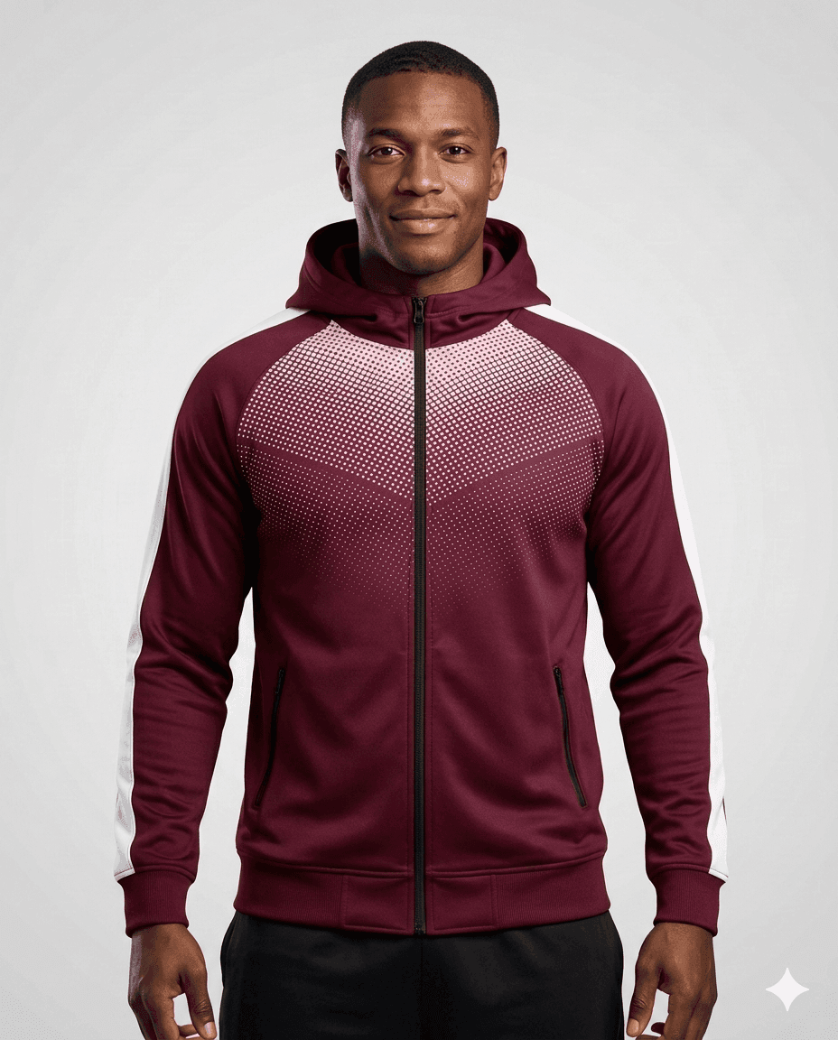 Coach Gear Maroon Full Zip Hooded Men Coach Jacket