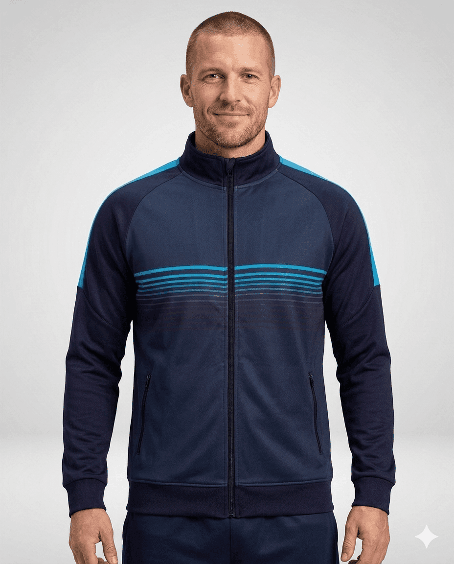 Coach Gear Navy Cyan Stripe Track Men Coach Jacket