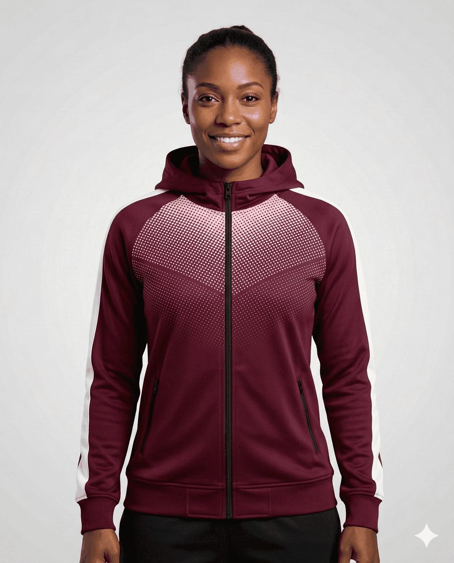 Coach Gear Maroon Full Zip Hooded Women Coach Jacket