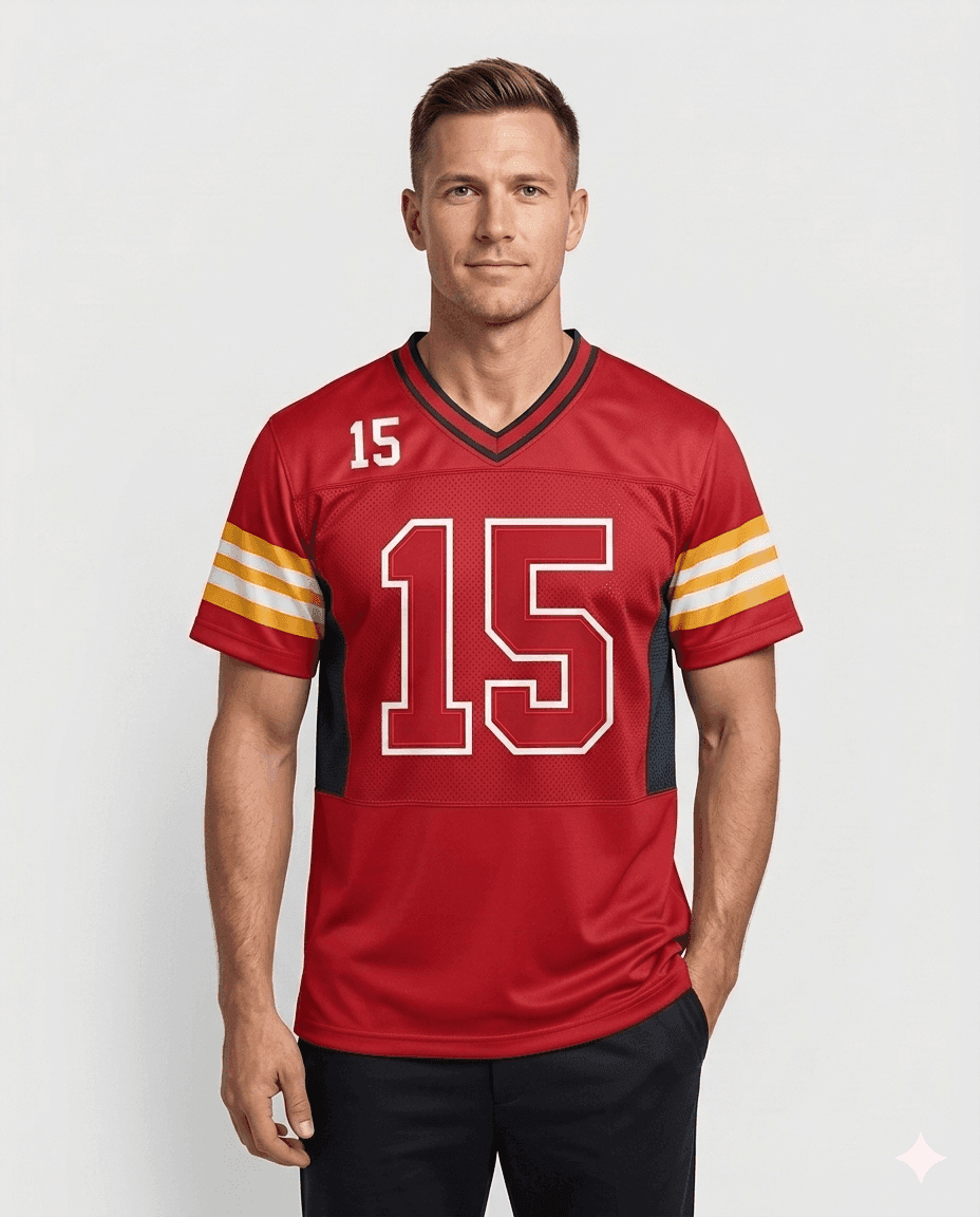 Hockey V Neck Red-Golden Yellow Hockey Player Tshirt